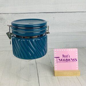 Vintage Winsome China Embossed Blue Swirl Hinged Blue Stoneware 5.5" Canister